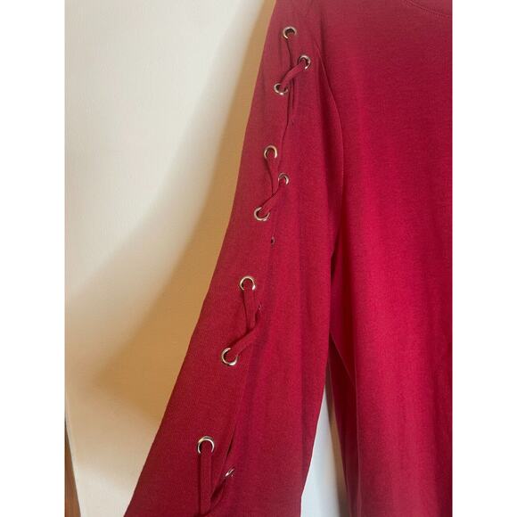 NY Collection Womens Regular Fit Crew Neck Lace-Up Blouse 3/4 Sleeve Size 3X Red - Picture 3 of 7